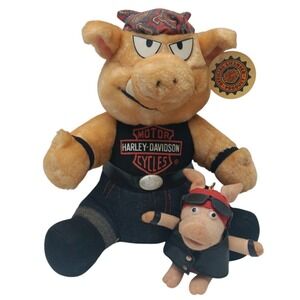 VTG Harley Davidson 1998‎ Pig Biker Hog Stuffed Animal  10" + Hog Wild Keychain